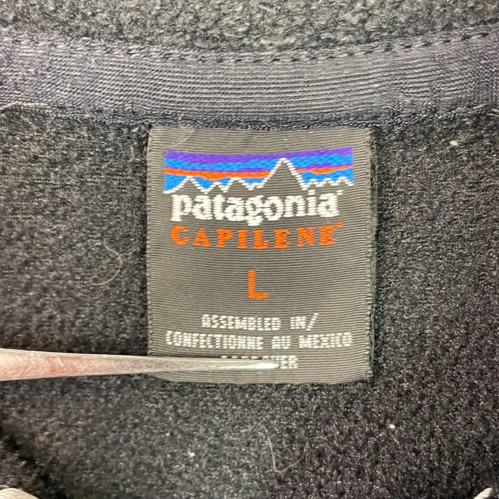 Patagonia Capilene Pullover Mens Large Black Quarter Zip Fleece Base Layer Hole